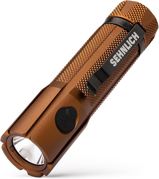 LED Rechargeable Flashlight - Super Bright 1250 High Lumens Flashlight, Waterproof IP68 Small Compact Pocket Tactical Flashlight for Home, Emergency, Rescue, Camping, Gifts for Men Desert Tan