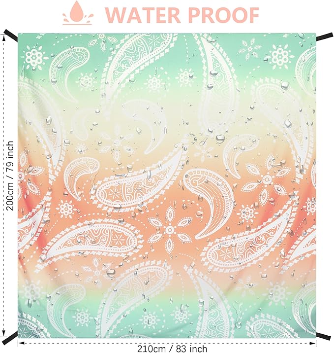 Beach Blanket, Sandproof Beach Mat, Waterproof Quick Drying Lightweight Outdoor Aztec Picnic Mat 79" X 83"/120"x108" for 2-8 Adults for Travel, Camping, Hiking