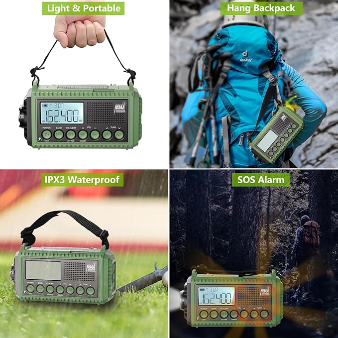 Raynic Emergency Radio, 12000mAh/44400mWh Battery Operated Weather Radio, Solar Hand Crank Radio with AM/FM/SW/NOAA Alert, Cell Phone Charger, Type-C Charging, Flashlight and SOS Siren