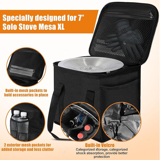 12'' Fire Pit Bag for Solo Stove Mesa XL & Accessories, Carry Bag for Solo Stove Mesa XL & Heat Deflector, Portable Fire Pit Storage Case for Travel & Camping,3-Layer 600D Oxford Cloth,Waterproof