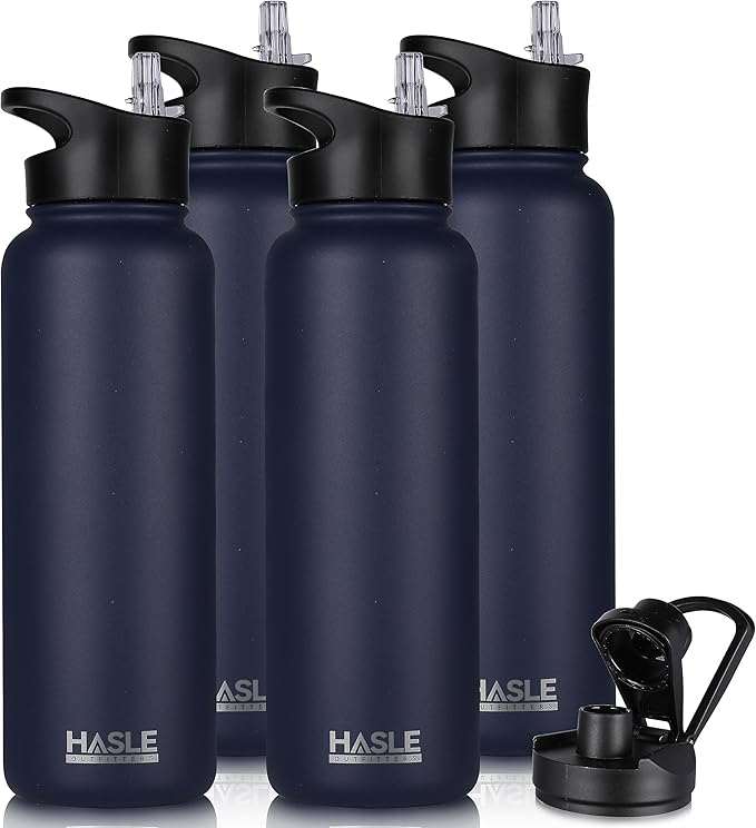HASLE OUTFITTERS 40oz Stainless Steel Water Bottle, Vacuum Insulated Double Walled Leak Proof Sports Water Bottle with 2 Lids (Straw and Spout Lid) Thermo Mug Keep Cold and Hot(Navy,4)