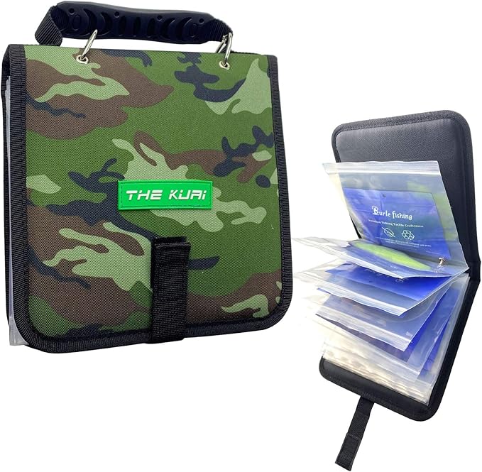 Fishing Tackle Binder, Bait Storage Bag, Soft Bait Binder, Fishing Organized Storage Rig Bag for Baits, Rigs, Jigs and Lines, Suitable for Fresh Water and Saltwater 12 (Green camouflage/9.5" * 8.3")