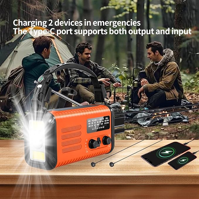 20000mAh/74000mWh Emergency Weather Radio, NOAA/AM/FM Solar Hand Crank Radio, USB/Solar/Hand Crank Charging, Battery Powered Radio with SOS Alarm & Flashlight for Camping/Emergencies (Orange)