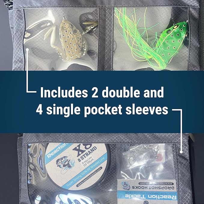 Reaction Tackle Deluxe Bait Binder – Water-Resistant Soft Plastic Bait Storage Bag, Saltwater & Freshwater Fishing Tackle Organizer, Lure Bag for Bass, Kayak, and Boat Fishing