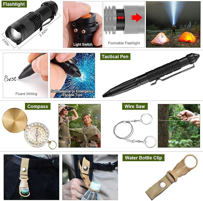 Survival Kit, 32 in 1 Professional Emergency Survival Gear Equipment Tools First Aid Supplies with Molle Pouch Gifts Ideas for Men Families SOS Tactical Hiking Hunting Disaster Camping Adventures…