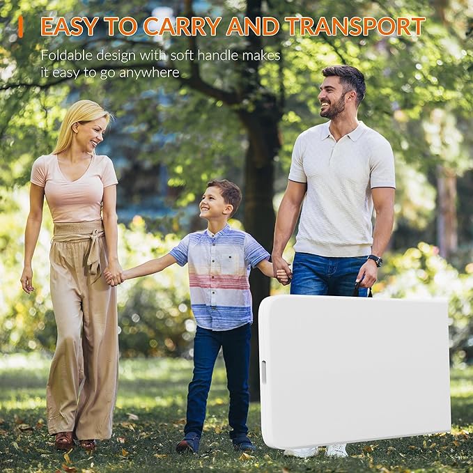 Folding Table, 8 Feet Heavy Duty Fold-in-Half Utility Table Indoor Outdoor for Camping, Picnic, Party