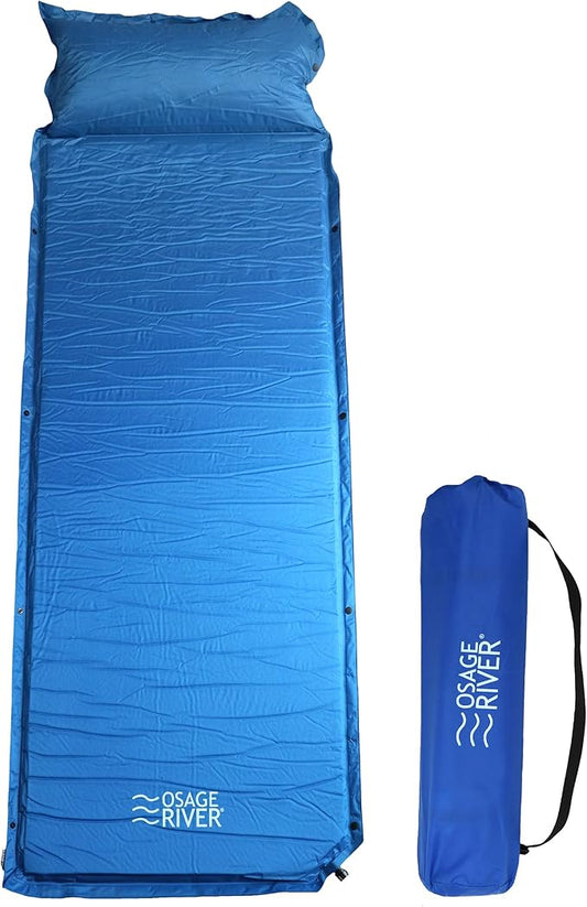OSAGE RIVER Self Inflating Sleeping Pad with Built-in Pillow, Compact Memory Foam Sleep Mat, Camping Air Mattress for Tent, Travel, Backpacking, or Hiking