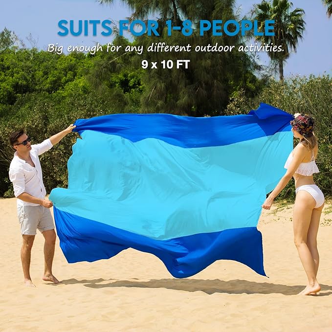 BYDOLL Nylon Beach Blanket Waterproof Sandproof Oversized 10'x9' Suits 1-8 Adults Sand Free Extra Large Blanket Lightweight Soft Picnic Mat for Beach Travel Camping