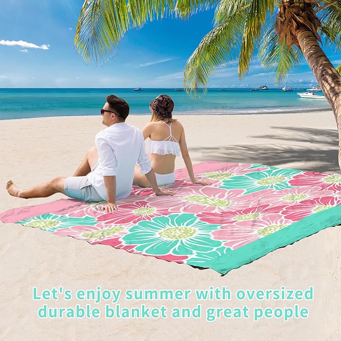 BYDOLL Beach Blanket Waterproof Sandproof 78''×81'' Suits1-4 Adults Compact Lightweight Oversized Sand-Free Blanket Large Picnic Mat for Beach Travel Camping Hiking