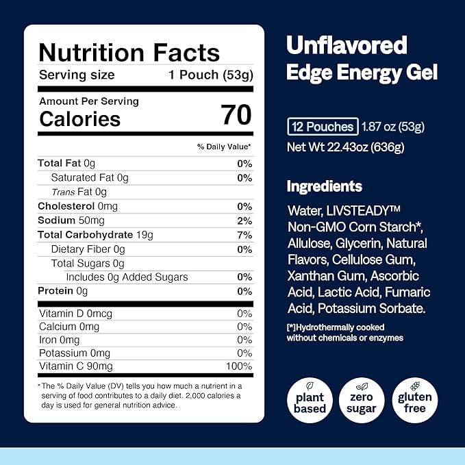 UCAN Edge Energy Gel Shots, Unflavored (12, 2 Ounce Packets) for Running, Training, Workouts, Fitness, Cycling, Crossfit | Sugar-Free, Vegan, & Keto Friendly Energy