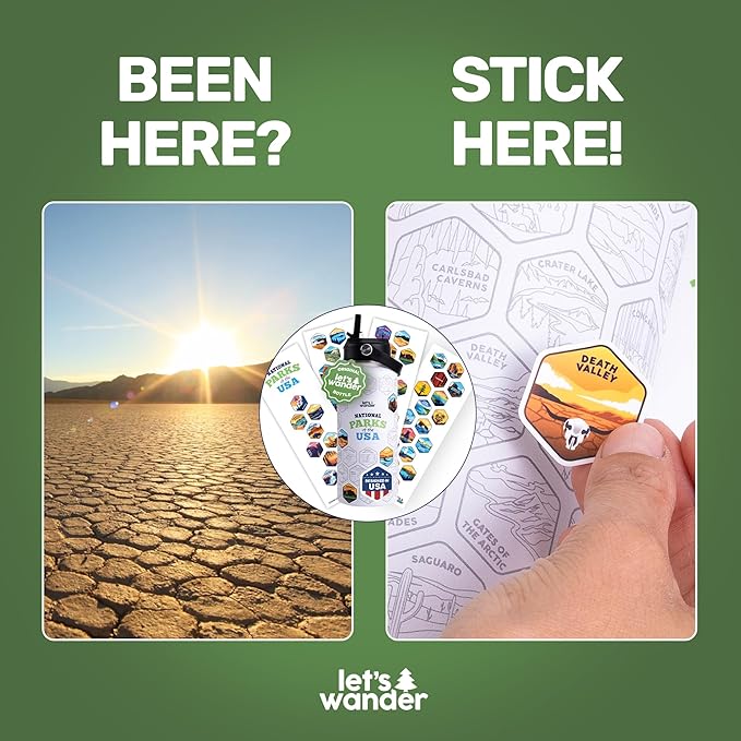 LET'S WANDER National Parks Water Bottle with 3 Lids & 63 Waterproof Stickers - 32oz Leakproof Insulated Stainless Steel with Straw - USA Hiker Gift Bottle (White)