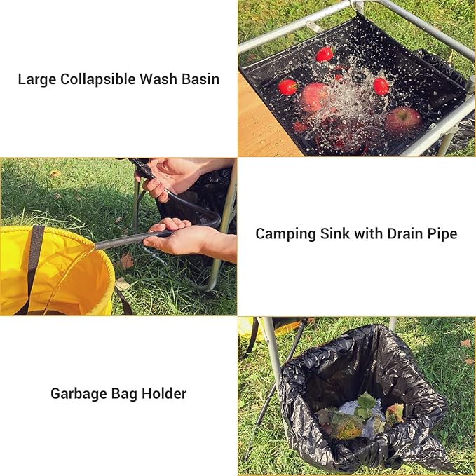 KingCamp Bamboo Camp Kitchen Station, Folding Overland Camping Kitchen Table Hooks Portable Outdoor Cooking with Adjustable Lantern Pole & Windshield Storage Organizer for Tailgating BBQ Picnic RV
