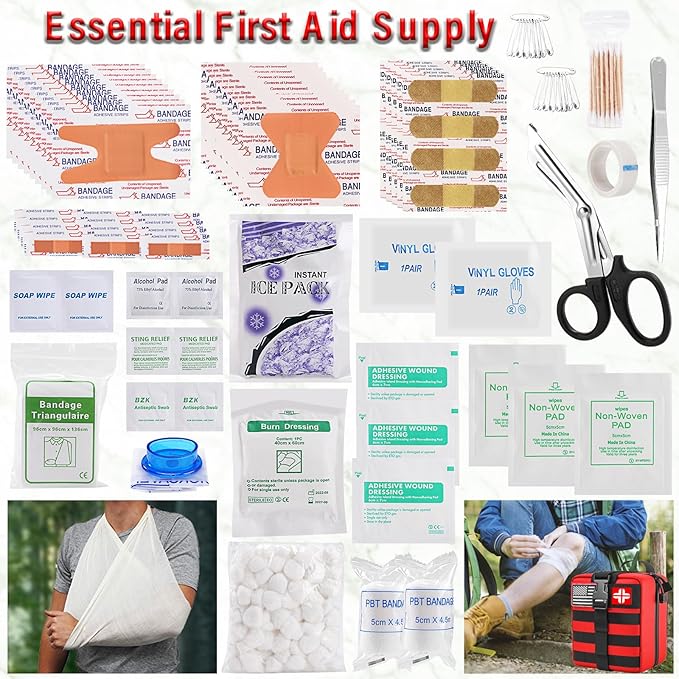 Emergency First Aid Kit - 282 Piece Premium Survival Gear Essentials Supplies for Car, Trucks, Hiking, Travel, Camping, Boating and Adventures, Waterproof Compact Molle Pouch Survival Kit