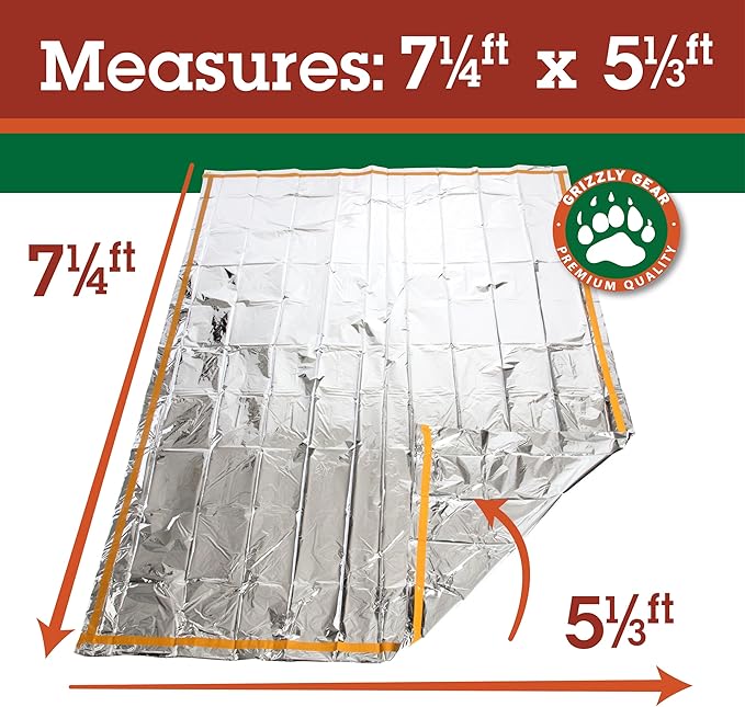 Emergency Thermal Mylar 2 Person Sleeping Bags -Ultra Compact for Camping, Survival, Disaster Bivouac Shelter- Pocket Sized, 7.25ft x 5.25ft - Retains 90% of Body Heat and Repels Wind & Water