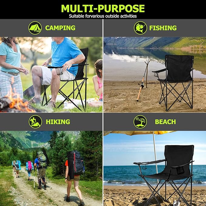 Joyfair Portable Camping Chair, Outdoor Lawn Folding Chairs for Adults, Heavy Duty Large Foldable Chairs for Beach, Fishing, Tailgating Outdoor Sport, 2 Cup Holders & Carry Bag