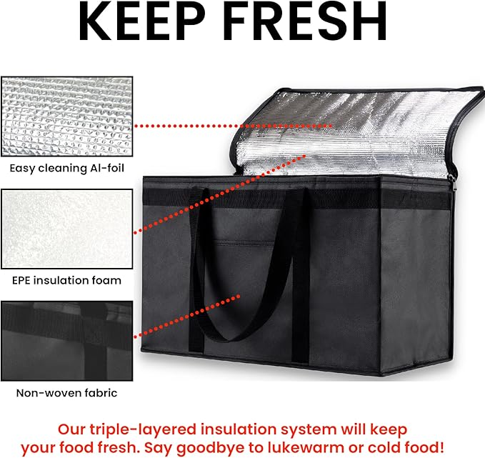 NZ home XXL Insulated Cooler Bag and Food Warmer for Delivery & Grocery Shopping with Zippered Top, Red (1 Pack)