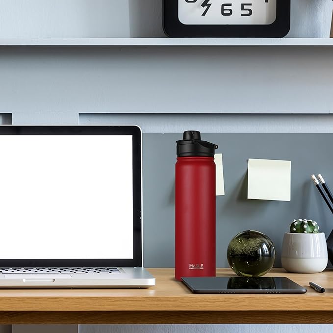 HASLE OUTFITTERS Insulated Water Bottle 22 oz Double Wall Stainless Steel Water Bottle Wide Mouth with Straw Lid & Spout Lid Keeps Cold or Hot(Red,1)