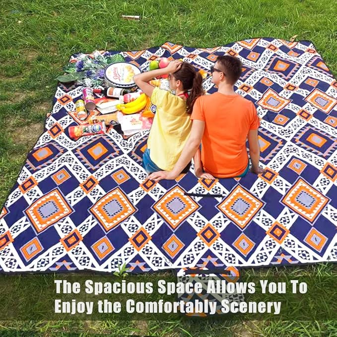Outdoor Picnic Blankets, 79''x79'' Waterproof Sandproof Beach Blanket Waterproof Foldable Extra Large for Camping, Park, Travel, Grass