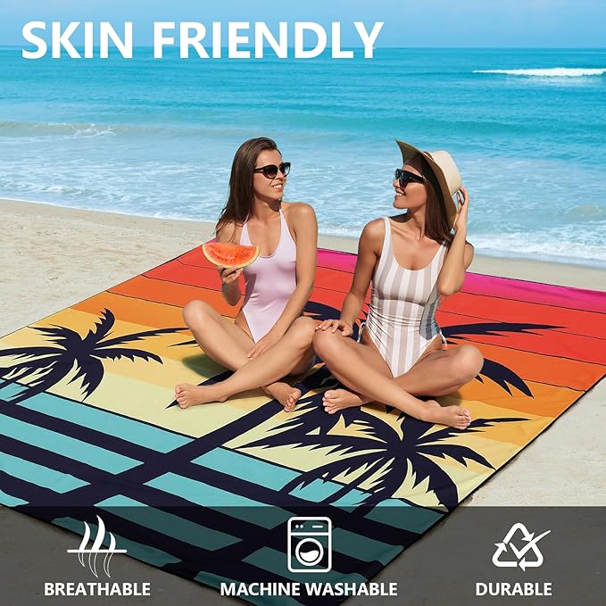 Beach Blanket Waterproof Sandproof Beach Mat 79βx 83β for 1-4 Adults Quick Drying Durable Outdoor Picnic Mat for Beach Festival Travel Camping Hiking (Sunset COCOTREE, 79"Γ83"(4 Person))