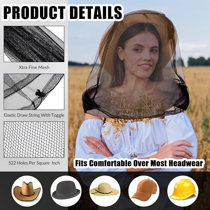 Hestya 4 Pack Mosquito Face Mesh Net Protecting Net for Outdoor Hiking Camping Climbing Mosquito Fly Insects Preventing (Black, Beige)