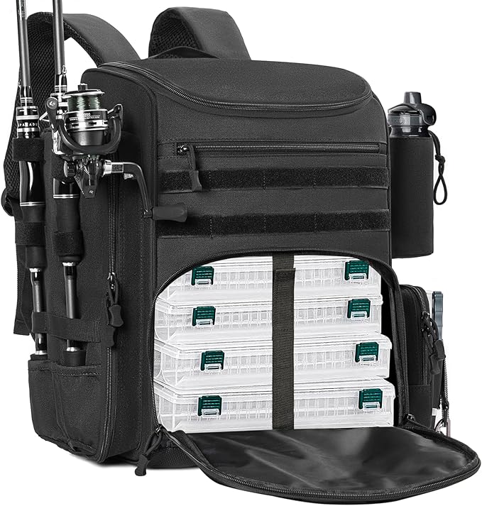 Fishing Tackle Backpack - Lightweight Outdoor Tackle Storage Bag - Water-Resistant Storage Fishing Gear and Equipment,Black