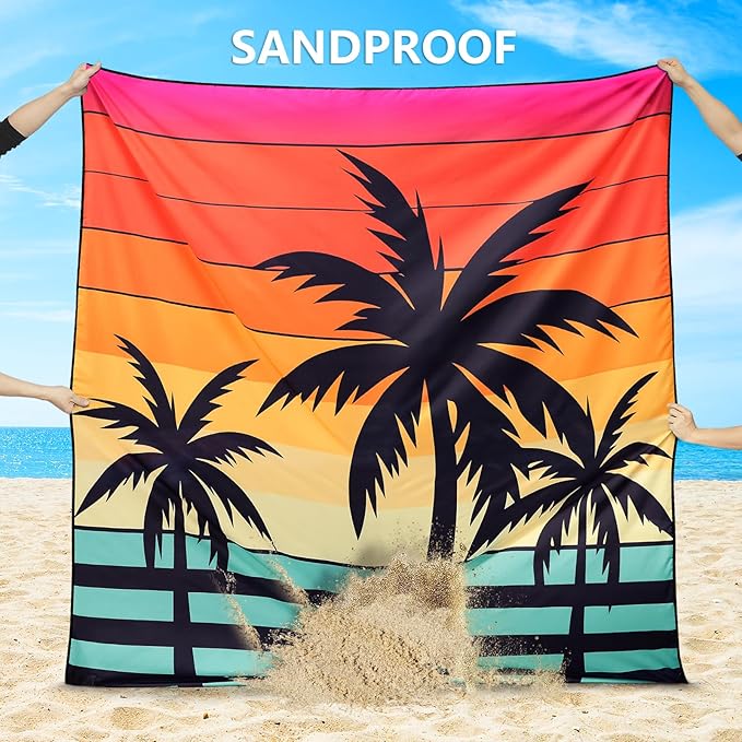 Beach Blanket Waterproof Sandproof Beach Mat 79βx 83β for 1-4 Adults Quick Drying Durable Outdoor Picnic Mat for Beach Festival Travel Camping Hiking (Sunset COCOTREE, 79"Γ83"(4 Person))