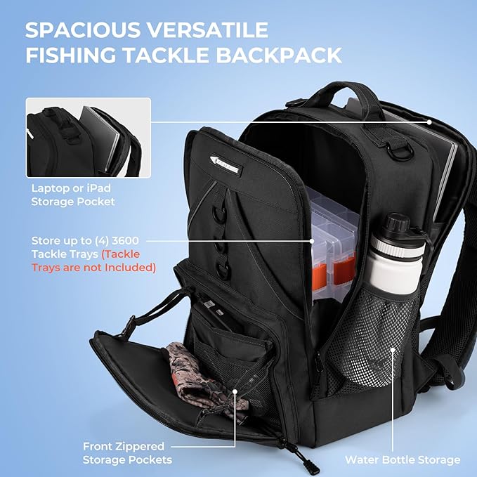 KastKing KarryAll Fishing Tackle Backpack with Rod Holder 4 Tackle Boxes,40/26L Tackle Bag Storage Fishing Gear and Equipment
