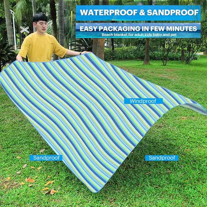 Extra Large Beach Blanket Outdoor Picnic Blankets, Foldable Waterproof Sand Free Beach Mats Picnic Mat for Festival BBQ Park Grass Lawn Camping Hiking Travel Concerts (Blue 2, 80x60 in)
