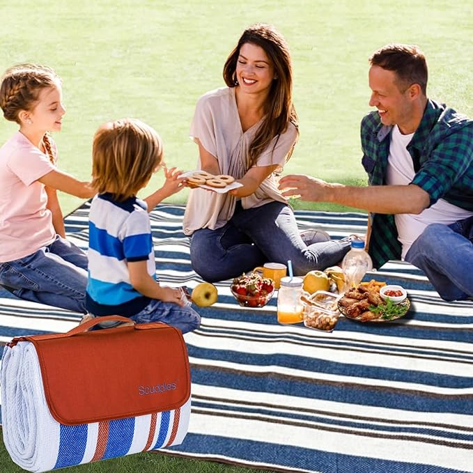 scuddles 80”x 80” Picnic Blanket Extra Large, Waterproof and Foldable Beach Blanket, 3-Layer Outdoor Blanket Fits Up to 6 Adults, for Camping, Park, Beach, Grass, Indoors Outdoors