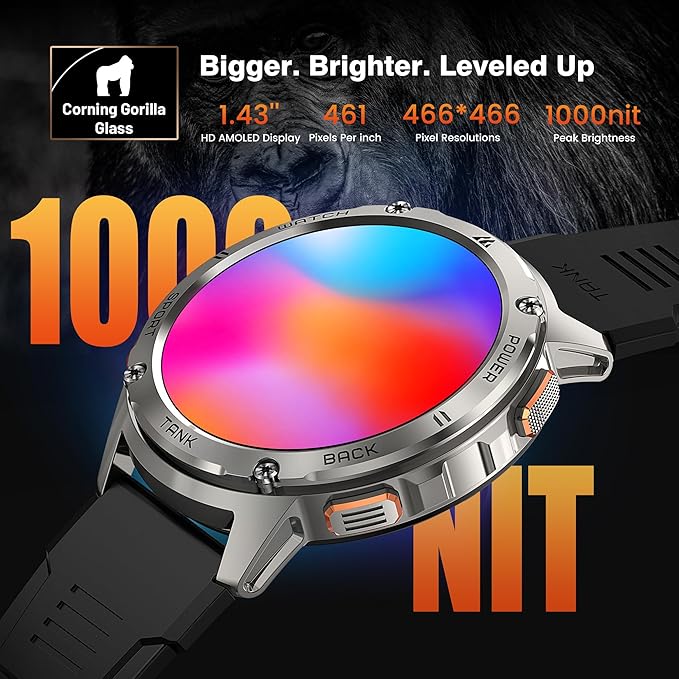 KOSPET Smart Watch for Men, 60 Days Extra-Long Battery, 50M Waterproof Rugged Military Smartwatch (Answer/Make Calls), 170 Sports Mode 1.43” AMOLED Display Fitness Watch-Voice Assistant