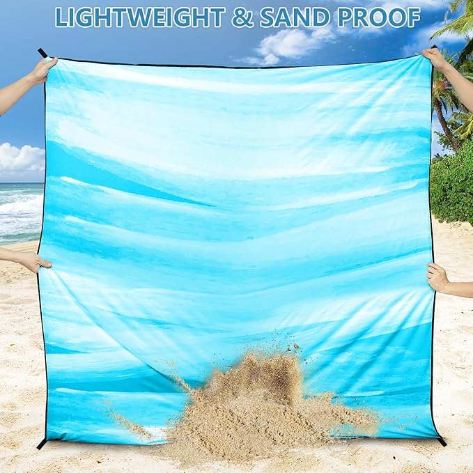 Beach Blanket Waterproof Sandproof Beach Mat 79βx 83β for 1-4 Adults Quick Drying Durable Outdoor Picnic Mat for Beach Festival Travel Camping Hiking (TINTING-BL&W, 79"Γ83"(4 Person))