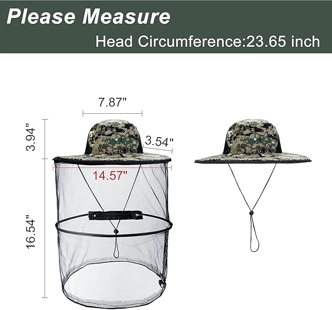 Mosquito Head Net Hat with Removable Mesh Hidden Netting, Camouflage Design with Zipper Net for Outdoor Fishing Gardening Hiking Face Cover (Digital Camouflage)