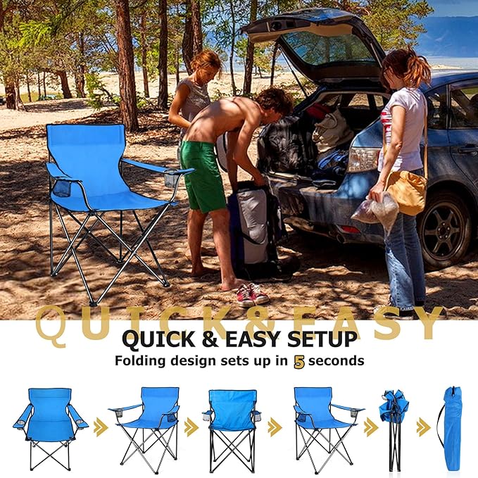 Joyfair Portable Camping Chair, Outdoor Lawn Folding Chairs for Adults, Heavy Duty Large Foldable Chairs for Beach, Fishing, Tailgating Outdoor Sport, 2 Cup Holders & Carry Bag