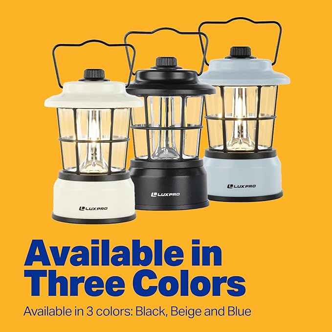 LUXPRO Retro LED Lantern - Battery-Powered Emergency Lantern - Water Resistant - Bright LED Lamp for Indoor & Outdoor Use - Use for Tents, Hiking or Hurricane Prep - Black