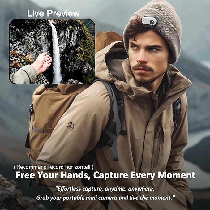 Mini Body Camera Action Cam with Auido & Video Recording - 64G IPX7 Waterproof Thumb Size Hands Free Body Worn Cameras - Wearable Portable Camcorder for Work Travel Pet Walk Vlog(White)