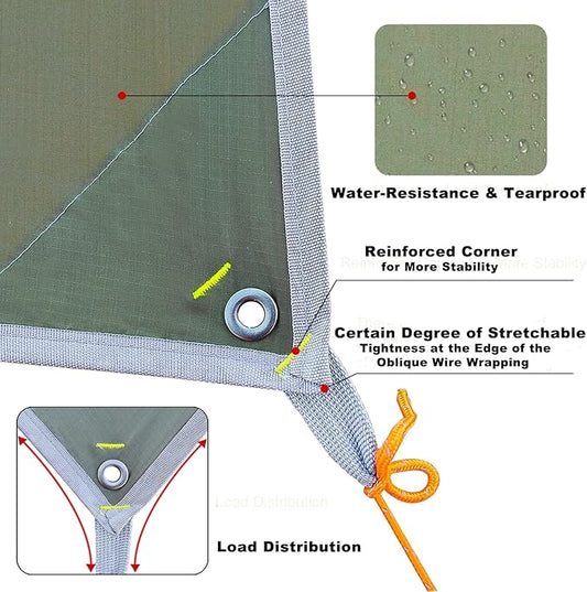 GEERTOP 17 × 10 ft Large Camping Tent Tarp Outdoor Waterproof Flame Retardant Hammock Rain Fly Backpacking Tent Tarp Shelter for Hiking Travel Picnic(Not Includes Poles)