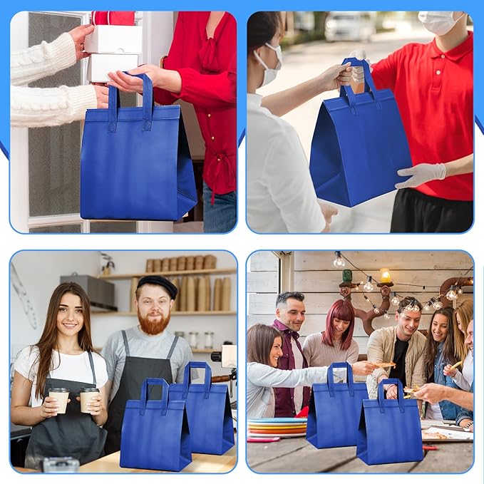 Hushee 200 Pcs Insulated Take out Bags Bulk Thermal Insulation Take Away Bags Disposable Cooler Bags 10.24x11.02x6.69 Inch for Grocery Lunch Hot Cold Frozen Food Delivery Shipping(Blue)