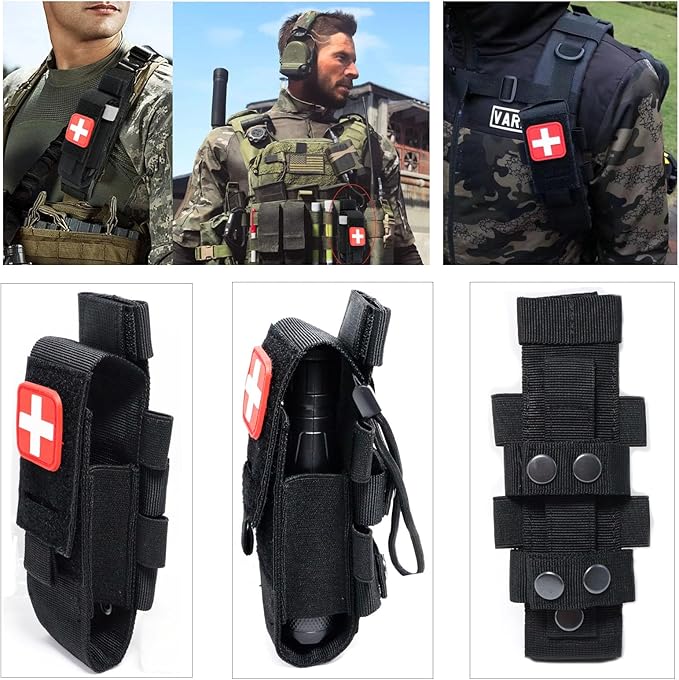 Laser Cut Molle Tourniquet Holder Pouch Tactical First Aid Kit Trauma Medical Shear Pouch Pen&Flashlight Holder IFAK TP Duty Belt Loop