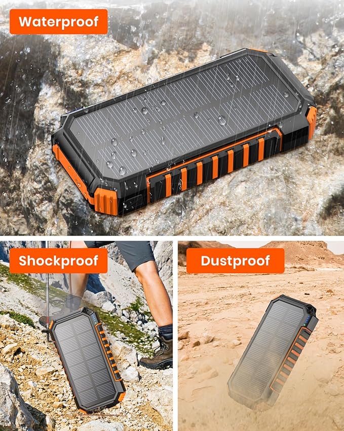 Riapow Solar Power Bank 26800mAh - Wireless Portable Charger with USB C Input/Output Fast Charge - 3.0A Solar Charger External Battery with Flashlight for Phone, Tablet and Camping Outdoors