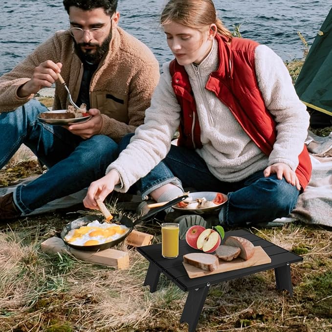 Black Small Folding Beach Table, Mini Ultralight Camping Table Aluminum, Backpacking Short Table
