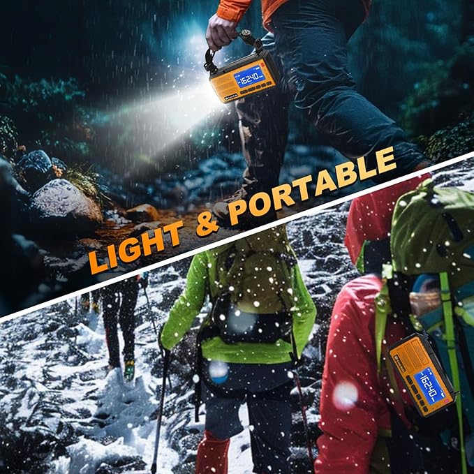 Emergency Crank Radio Solar Hand Crank Emergency Radio 37000mWh (10000mAh) AM/FM NOAA Weather Radio with LCD Display 3 Mode Flashlight SOS Alarm Compass Headphone Jack for Winter Storm Emergency