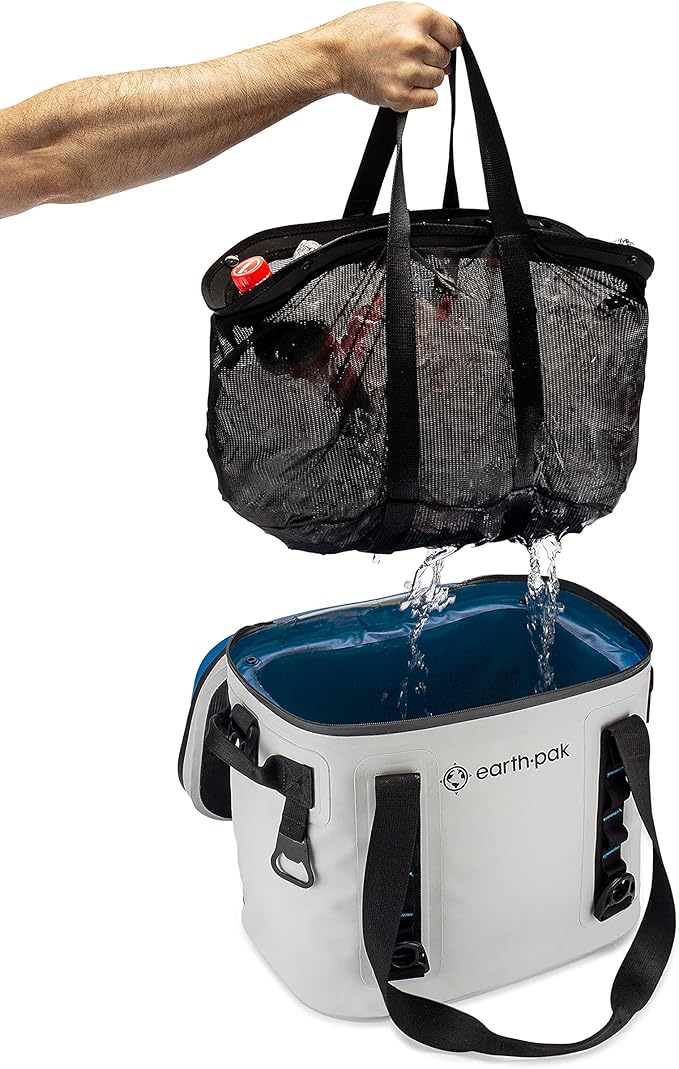 Earth Pak Heavy Duty Waterproof 20-Can Soft Cooler Bag for Camping, Kayaking, Beach Trips - Mesh Bag Insert Included