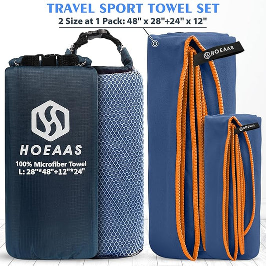 HOEAAS 2 Pack Microfiber Camping Towels, Quick Dry Towel, Super Absorbent Ultra Compact Travel Towel Soft Lightweight Sports Towel for Sweat Fast Drying Towels for Pool,Gym,Hiking,Backpacking,Fitness