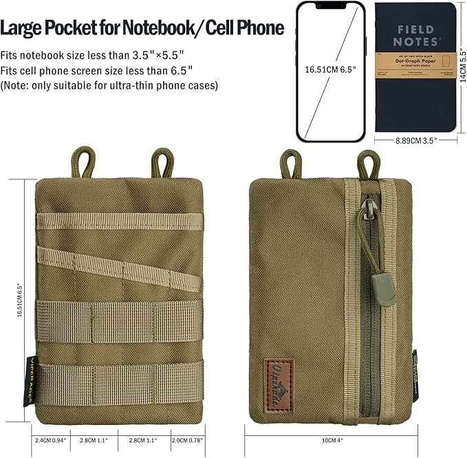 VIPERADE VE4 Tool Pouch, Nylon Pocket Organizer with 2 Pockets and 4 Small Tool Storage EDC Gears, Best Gift to Keep Organized, Hold Your Flashlight/Pocket Knife, Tactical Pen, Notebook