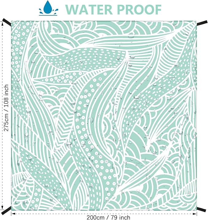 Beach Blanket Waterproof Sandproof Beach Mat 79โx 83โ for 1-4 Adults Quick Drying Durable Outdoor Picnic Mat for Beach Festival Travel Picnic Camping Hiking (LBL-Ripple, 79"ร108"(6 Person))