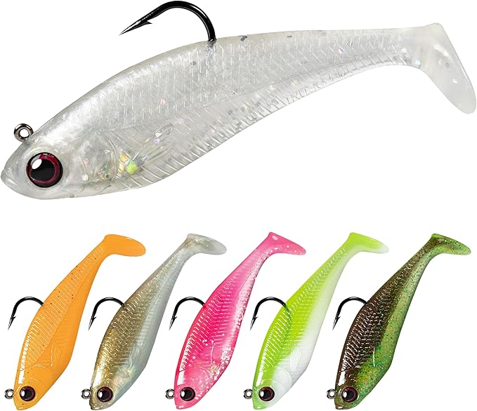 Fishing Lures for Freshwater and Saltwater, Swim Baits for Bass Fishing, Pre-Rigged Jig Heads Paddle Tail Fishing Bait for Crappie Trout Walleye, Amazing Fishing Gifts