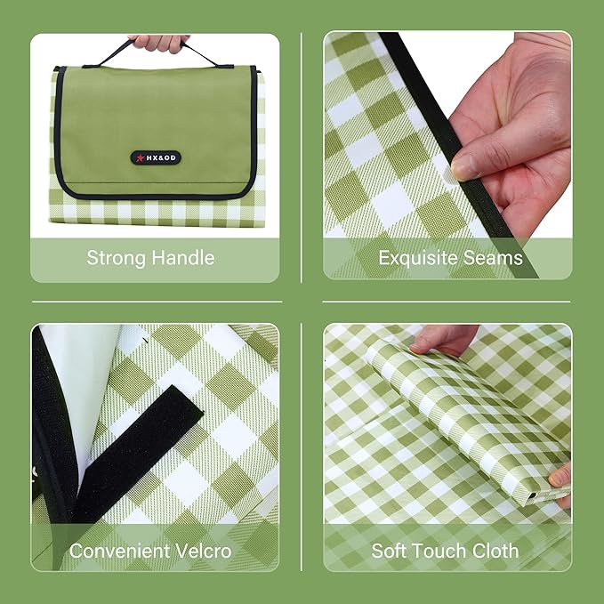 Picnic Blanket Outdoor Extra Large Picnic Mat 80"X60" Camping Blanket Beach Blanket Foldable Waterproof Sand Mat Hiking Travel Family Concerts(Green)