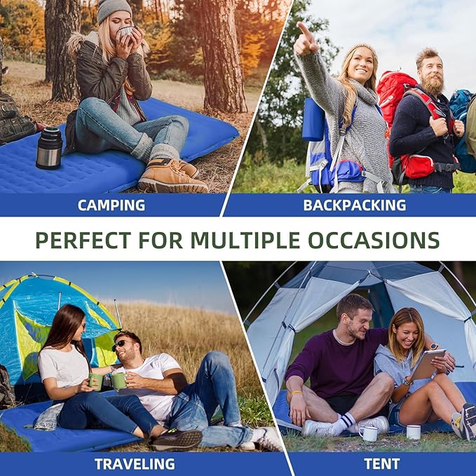 Camping Sleeping Pad, Extra Thick 5 Inch Camping Mat with Pillow Built-in Foot Pump Inflatable Sleeping Pads Compact for Camping Backpacking Hiking Traveling Tent(Blue Grey)