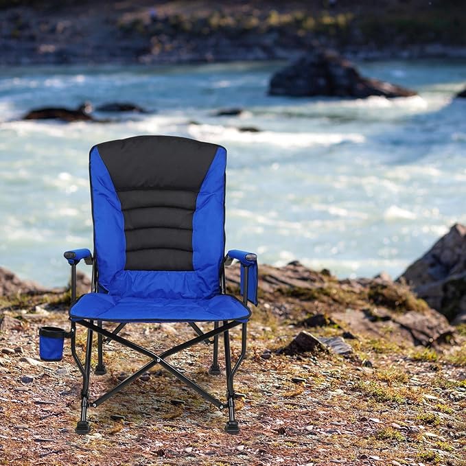 Outdoor Folding Camping Chair Heavy Duty Movable High Back Collapsible Padded Chair with Storage Bag for Outside Camping Activities, Blue
