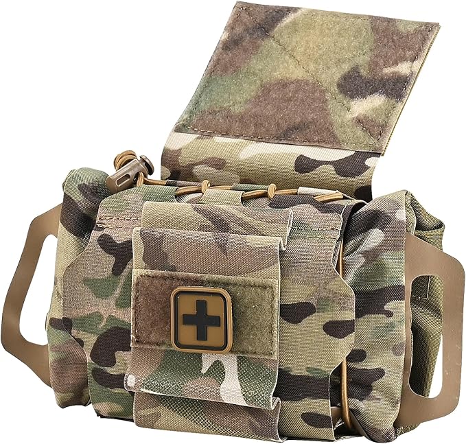 SABADO Rapid Deploy IFAK Pouch First Aid Kits Pack Tactical Two-piece System Medical Supply Holder Roll Carrier Hypalon Handle Outdoor Sport Hunting Bag Laminated Matting Fabric